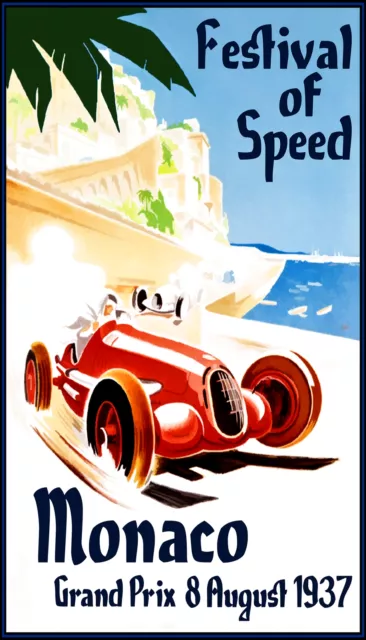 Monaco 1937 Grand Prix Vintage Art Print poster paper for glass frame