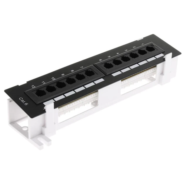 Panneau De Brassage 12 Ports CAT 6 RJ45 Blindé - Compatible 10 Gbps - Pour Réseau Domestique Ou Professionnel - Montage Mural Facile (Noir) - 8