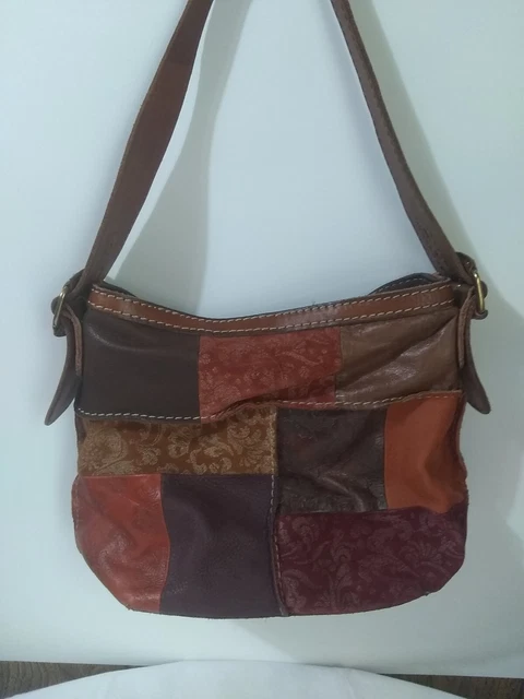 Fossil Leather Fabric Patchwork Purse Shoulder Bag Adjustable Strap