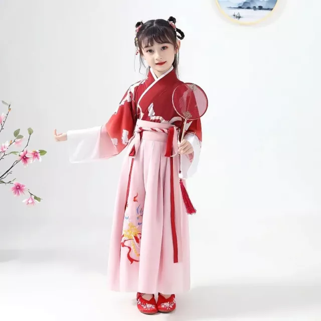 Kids Girls Hanfu Dress Ancient Chinese Traditional Top Skirt Set Tang Suit Cute