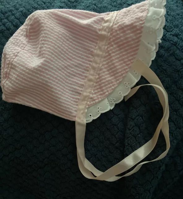 Vintage Pink & White Bonnet By Mother Care Age 0-6 Months