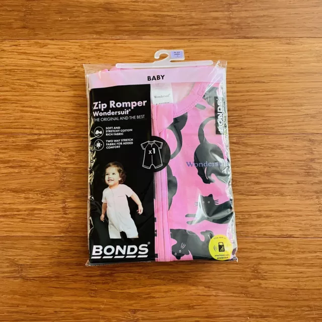 Bonds Baby Halloween Black Cat Pink Zip Romper Short Sleeve Size 0 BNIP