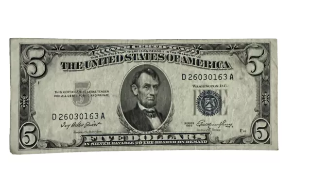 $5  Silver Certificate Note, 1953-D26030163A Very Fine Condition (five Dollar)