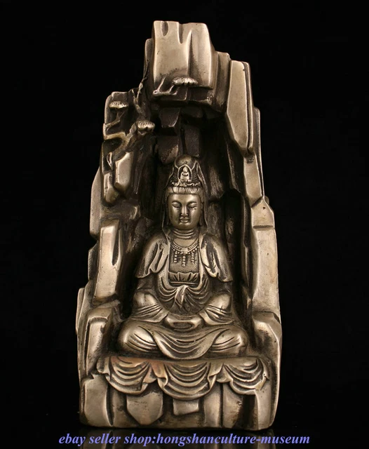 8.2 " China Bronze Gilt Silver Buddhism Guanyin Kwan-Yin Goddess Buddha Statue