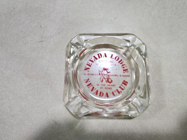 Vtg Square 3 1/2" Clear Glass Ashtray Advertising Nevada Lodge & Casino Reno
