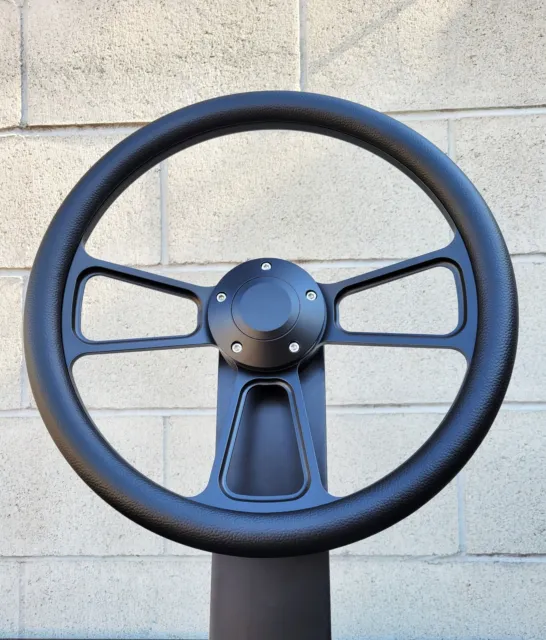 14" Black Billet Steering Wheel Vinyl Half Wrap True Billet Horn Chevy Ford