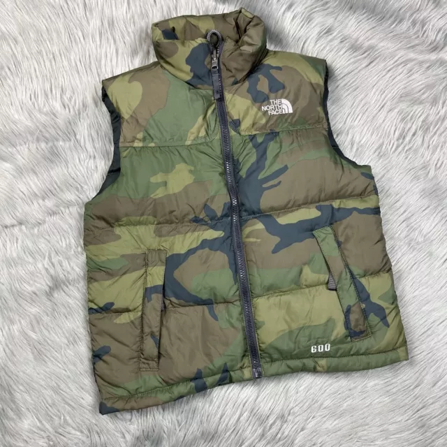 Boys The North Face Camo 600 Fill Goose Down Puffer Vest Size Small