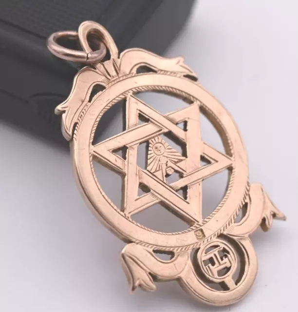 HEAVY VICTORIAN MASONIC 9ct ROSE GOLD Royal Arch Chapter Jewel FOB PENDANT 9.6g