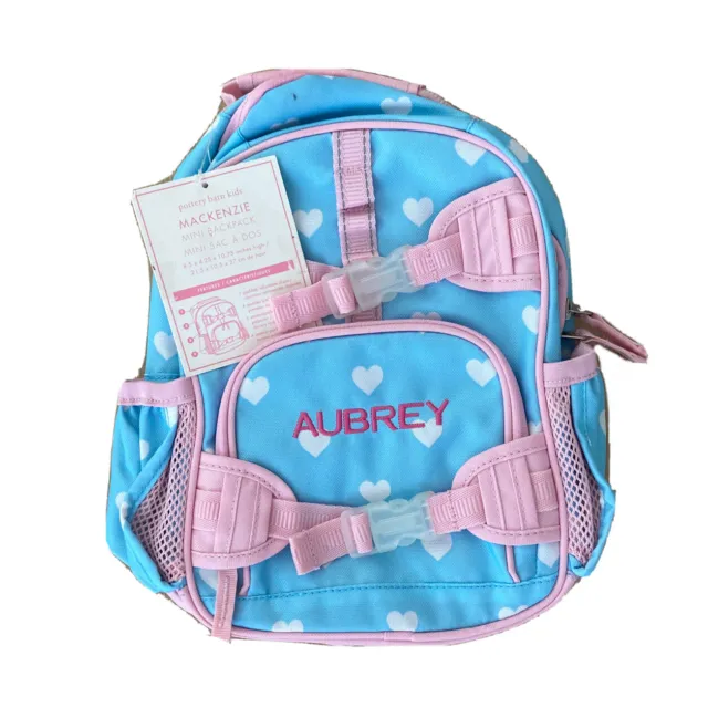 New Pottery Barn Kids Girls mini PRE-K backpack monogram AUBREY  light blue