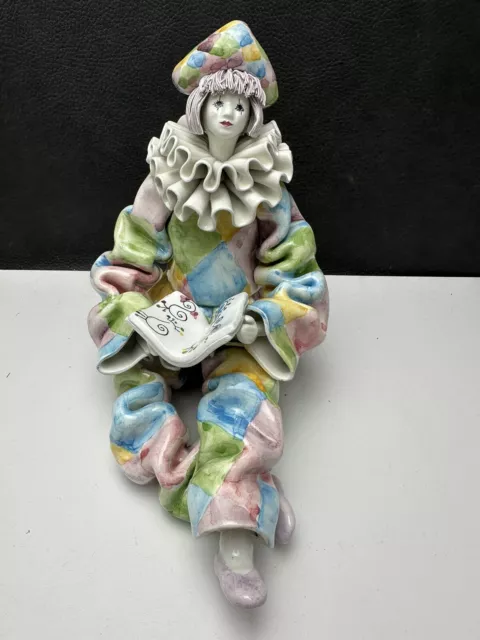 Gumps San Francisco Rare Porcelain Pierrot Clown Figurine Reading Made in Italy 2