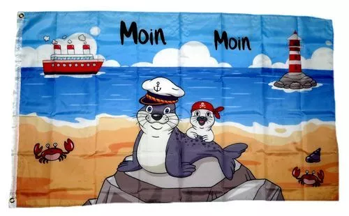 Flagge / Fahne Moin Moin Seehund Baby Hissflagge 90 x 150 cm