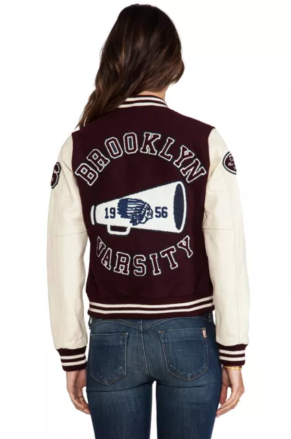 NWT TRUE RELIGION Women's Richie Brooklyn Varsity Wool & Leather Jacket *S/Small 2