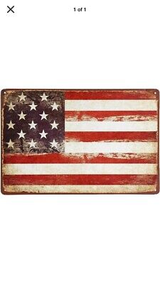 TIN SIGN "USA Flag” Patriotic American Old Glory Army Navy Marines Independence