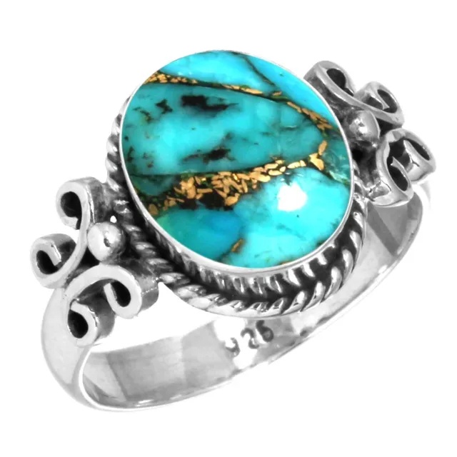 925 Sterling Silver Blue Copper Turquoise Stylistic Handmade Ring For Women