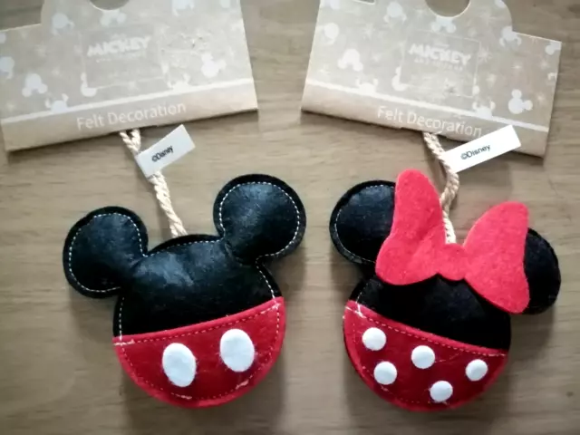 Disney Mickey Mouse Minnie Mouse Fieltro Colgante 2 x Decoraciones de Navidad