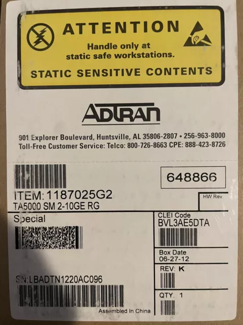 1187020L1 ADTRAN TA5000 2-PORT 2 GIGABIT ETHERNET MODULE TOTAL ACCESS  BVL2NS0CTA