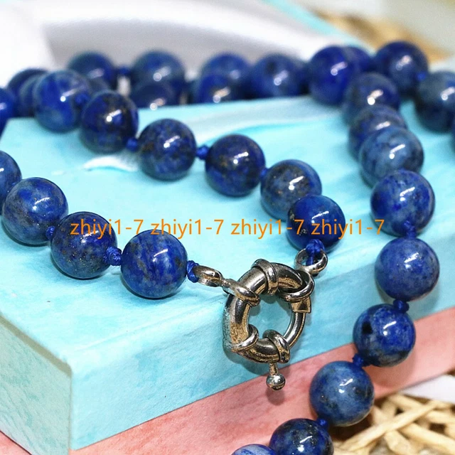 Real Natural 10mm Blue Lapis Lazuli Round Gemstone Beads Long Necklace 18'' AAA