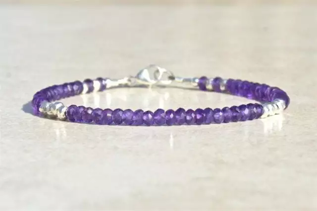 Véritable Améthyste 3-4mm Rondelle à Facettes Perlé Bijou Pierre Bracelet 17.8cm