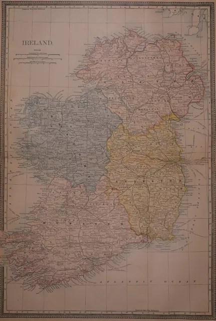 Old 1882 (Lg 15"x21") Rand McNally Atlas Map ~ IRELAND ~ Free S&H