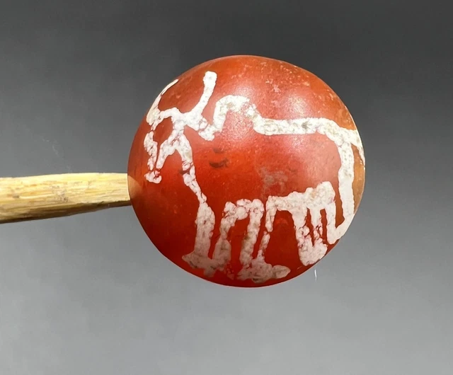 South East Asian Burmese Antique Pyu Pagan Etched Carnelian Agate Stone Bead