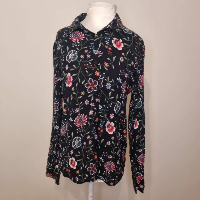 & Other Stories Floral Shirt Blouse Black Collared Smart Workwear UK6 flowers