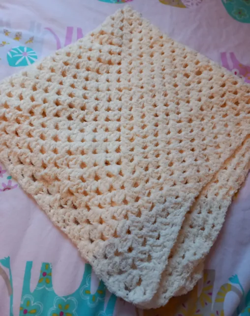 New Handmade crochet baby blanket Super Soft Cream  Approx 75cm Square Unisex