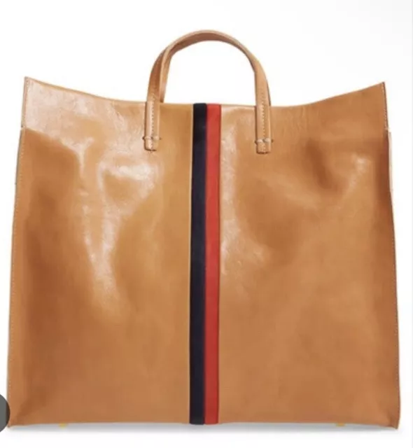 Clare V. Simple Tote in Camel Suede Stripe EUC + X STRAP AND CARD