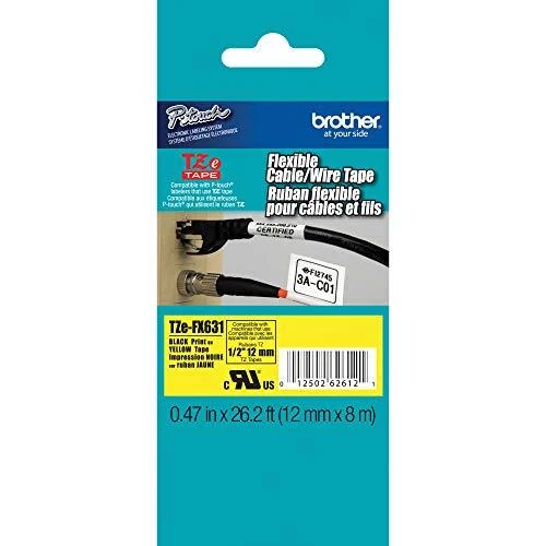 Brother Laminated Flexible ID Black on Yellow 1/2 Inch Tape - Retail Packagin...