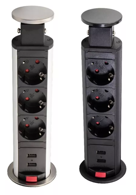 Steckdosen Element Einbau Liftbox Tisch-Steckdose versenkbar 3x Schuko 2x USB
