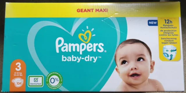 104 COUCHES PAMPERS BABY DRY taille 3 ( 06 - 10 kg ) NEUF 3
