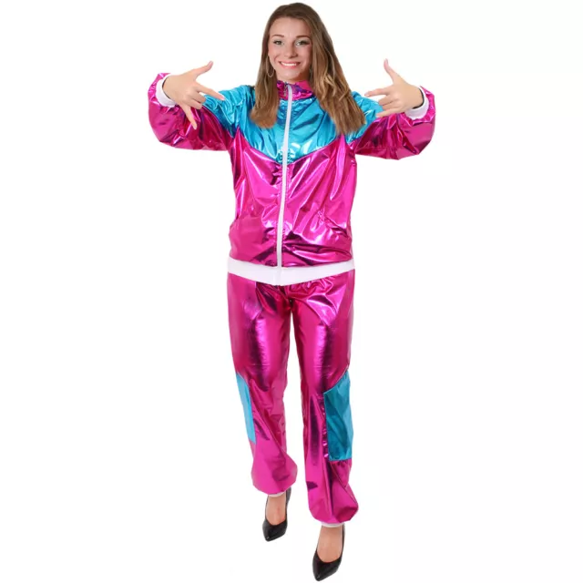 Ladies 1980S Shell Suit Fancy Dress Costume 80S Scouser Shiny Retro Tracksuit