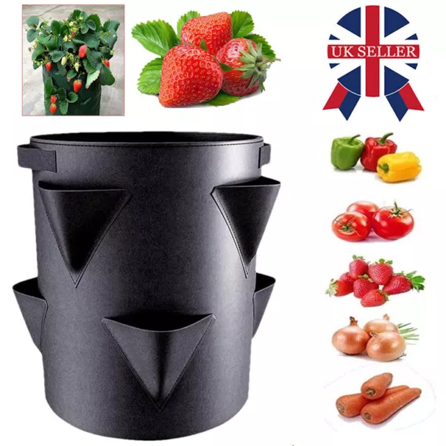 Strawberry Planters Outdoor Garden Planting Pots With 6 Side Grow Pockets