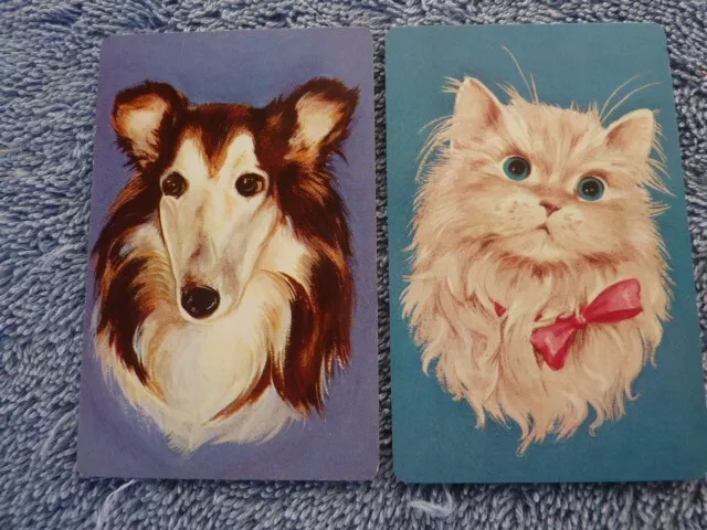 Collie Dog Persian Cat Artist PR 2 SINGLE GENUINE VINTAGE Swap Playing Cards