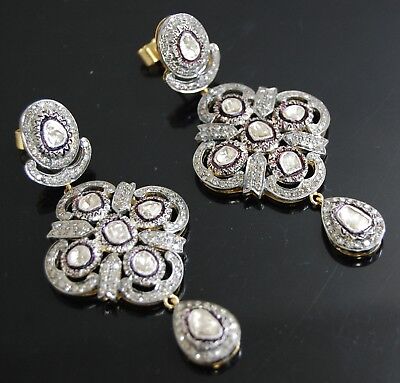 Sparkling Vintage 14Kt 7 Carats  Diamond Victorian Earrings !