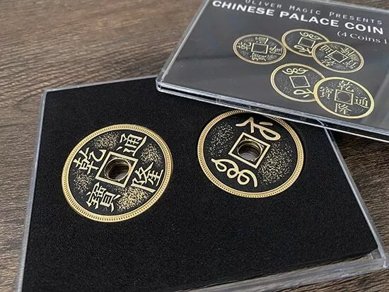 Chinese Palace Coin Set (4 Coins 1 Shell, Morgan Size, Brass) by Oliver Magic 2