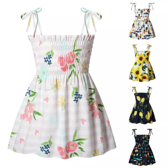 Toddler Baby Girl Summer Dress Sleeveless Floral Cotton Strappy Beach Dresses A%