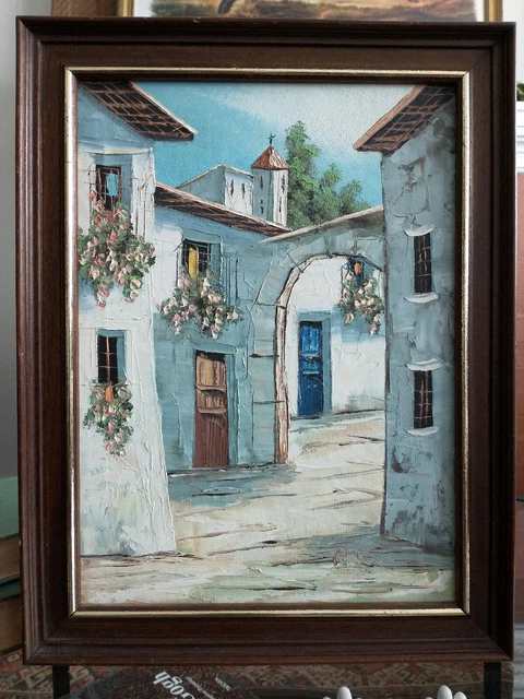 Vtg Signe Original Painting Framed  Wall Art Ronda Cadiz Spain Mediterranean Sea