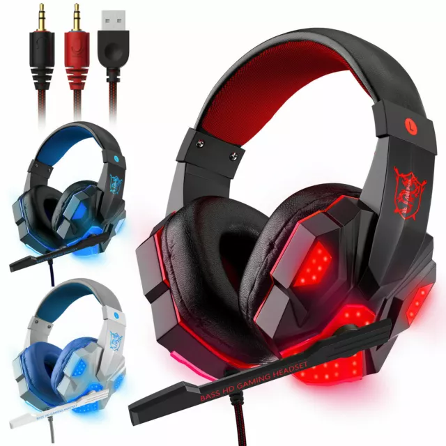 3.5mm Gaming Headset Mic LED Headphones Stereo Bass Surround For PC Xbox One PS4