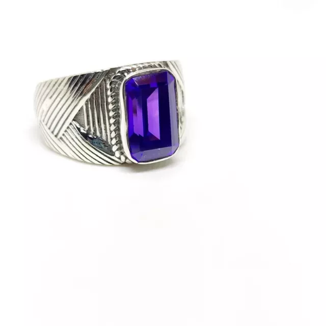 Solid 925 Sterling Silver Natural Purple Amethyst Gemstone Mens Unisex Gift Ring