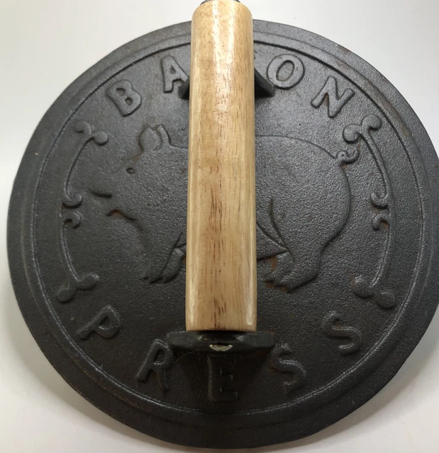Cast Iron Grill Press Heavy Duty Bacon Press with Wood Handle 8.75 Inch Round