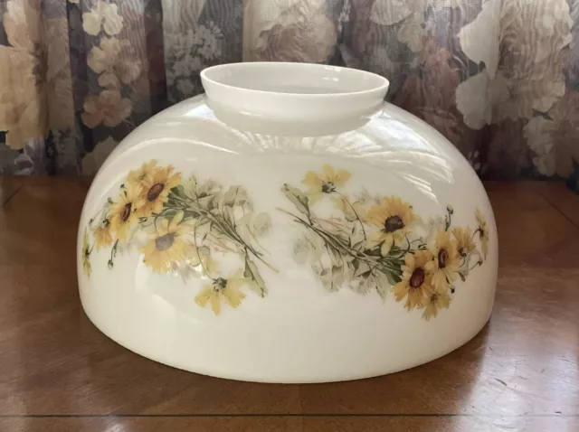 Vintage 14" White Floral Oil Or Electric Hanging Light Glass Dome Lamp Shade