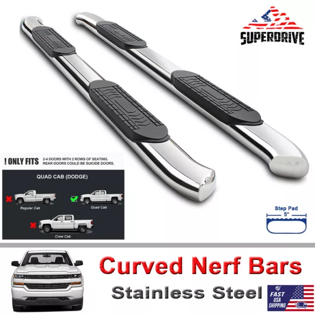 For 2009-2018 Dodge Ram 1500 Quad Cab Curved 5" Oval Side Step Boards Nerf Bars