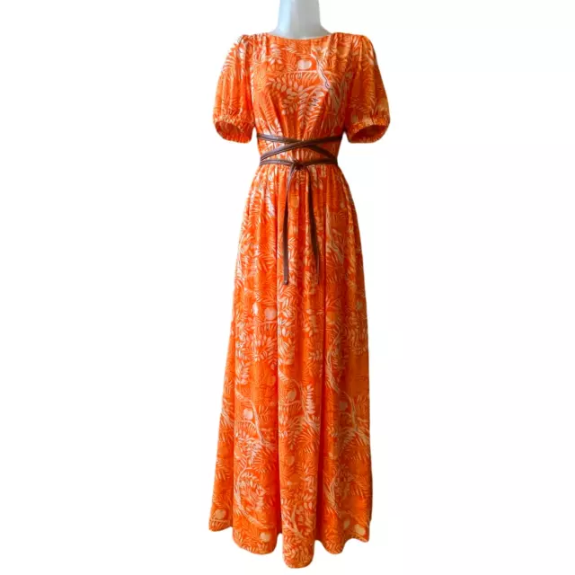 STAUD Alix Chiffon Backless Maxi Dress in Tangerine Tree Whiskey Size 4 NWOT