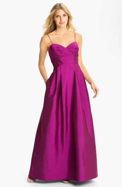 Eliza J Spaghetti Strap Faille A-Line Gown Sz 2 Fushia