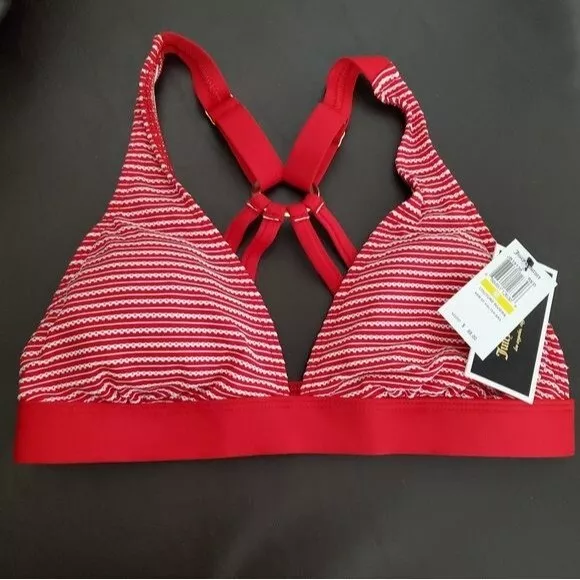 Juicy Couture womens swim bikini top Riviera Rem SC Halter Striped Red Sz Medium
