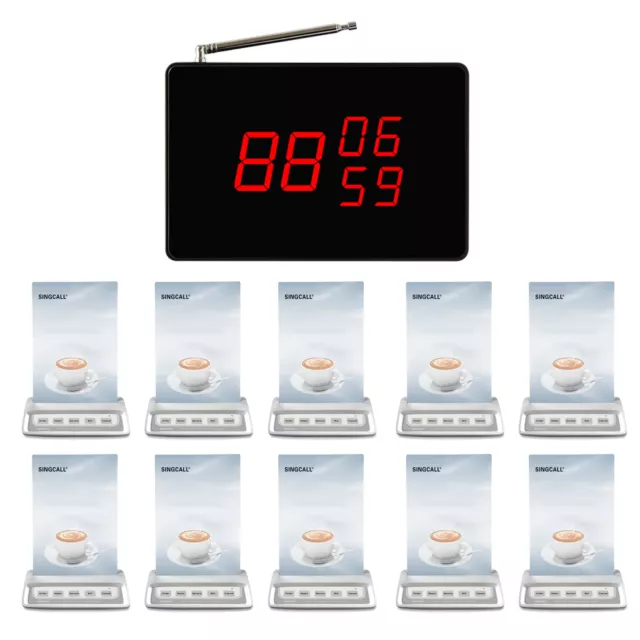 SINGCALL Wireless Calling System 1 Small Receiver and 10 Buttons for Cafe