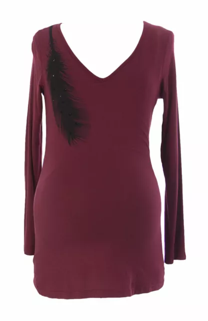 MOTHERS EN VOGUE Maternity Women's Plum Feather Long Sleeve Nurnig Blouse XS $56