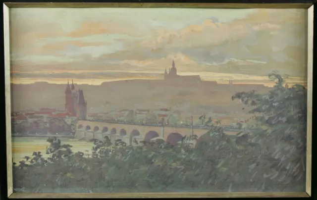 Ilegible Firmado Wi Antiguo Acuarela Prag Karlsbrücke Ciudad Prague Praga