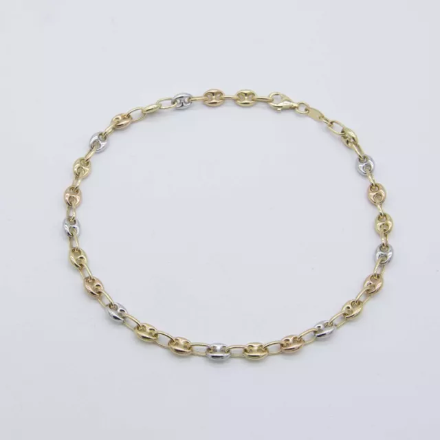 Puffed Mariner Link Chain Anklet Real 14K Tri-Color Gold