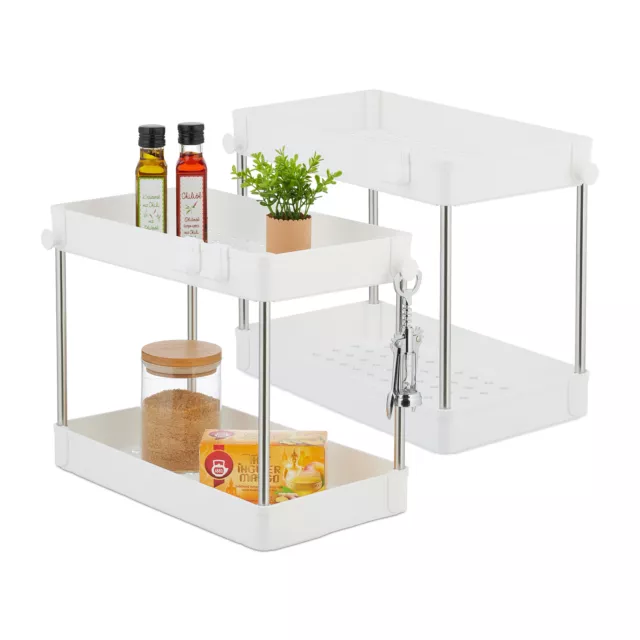 Set 2 Organizer Sotto Lavabo Mobile Cucina Bagno Casa 4 Ganci 32x40x22 cm Bianco